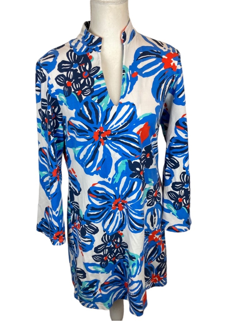 MAHI GOLD Tropical Long Sleeve Dress V-Neck 5% Lycra - Size Large